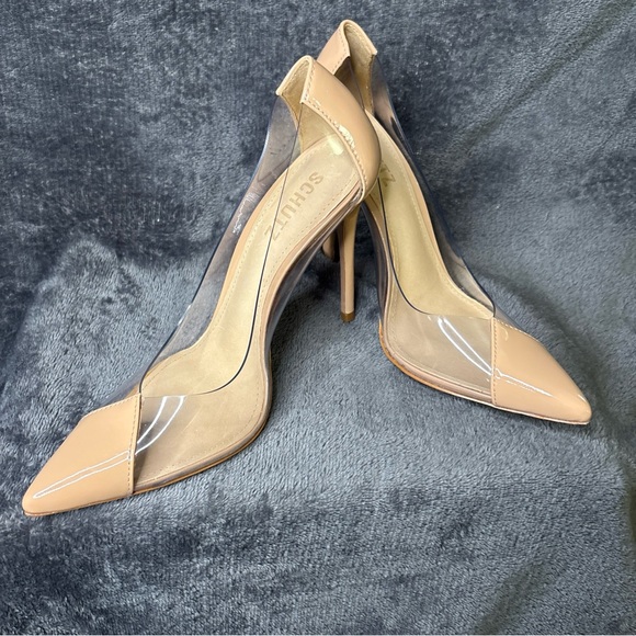 Schutz Cendi Pumps Size 6.5B Stilleto Pointed Toe Clear Vinyl and Patent Leather - Picture 12 of 13